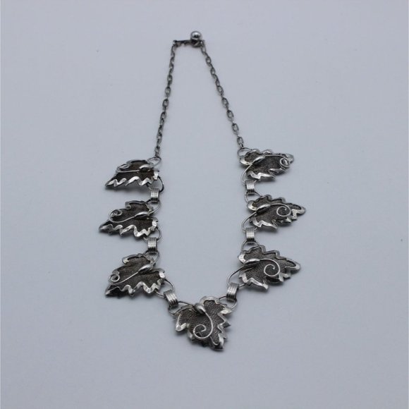 Vintage Bond Boyd sterling silver maple leaf filigree mesh‎ necklace set - Picture 3 of 16
